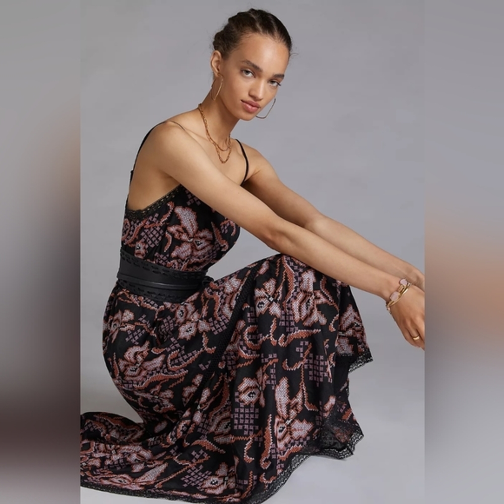 Anthropologie embroidered black motif dress - Picture 3 of 17